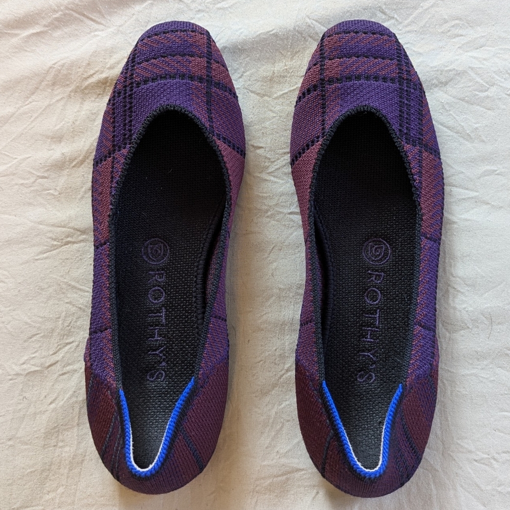 Rothy's Purple and Blue Plaid Flats